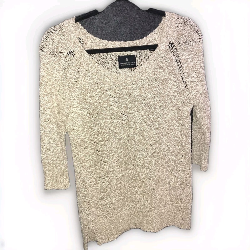 Scotch‎ & Soda Maison Scotch Women's Petite Natural Beige Knit Top 3/4 Sleeves